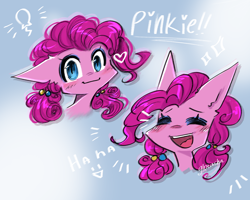 Size: 2500x2000 | Tagged: safe, artist:glotasha, imported from derpibooru, pinkie pie, earth pony, pony, friendship is magic, blushing, cute, eyes closed, eyes open, happy, heart, open mouth, pinkamena diane pie, shy, smiling, solo