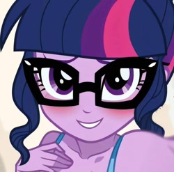 Size: 1080x1065 | Tagged: safe, edit, imported from derpibooru, sci-twi, twilight sparkle, human, equestria girls, ai content, ai generated, generator:stable diffusion, ia art, smiling