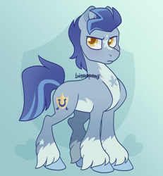 Size: 1280x1385 | Tagged: safe, artist:bishopony, imported from ponybooru, earth pony, pony, alternate design, based on concept art, coat markings, concept design, cute, cutie mark, g5, male, non-canon, simple background, socks (coat markings), solo, solo male, stallion, unshorn fetlocks, watermark