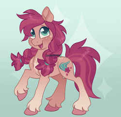 Size: 1920x1856 | Tagged: safe, artist:bishopony, imported from ponybooru, earth pony, pony, alternate design, based on concept art, concept design, cute, cutie mark, female, mare, pigtails, simple background, solo, solo female, unshorn fetlocks, watermark