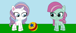 Size: 937x405 | Tagged: safe, artist:marybethmaria1423, imported from twibooru, earth pony, unicorn, my little pony: pony life, ball, image, png