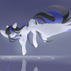 Size: 2000x2000 | Tagged: safe, artist:moshuijiumu, imported from derpibooru, oc, pegasus, pony, black mane, cutie mark, eyes closed, female, gray coat, mare, pegasus oc, smiling, solo, tail, two toned mane, two toned tail, water, wings