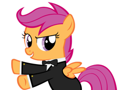 Size: 1600x1180 | Tagged: safe, artist:orschmann, imported from derpibooru, scootaloo, pegasus, pony, clothes, female, filly, foal, simple background, solo, solo female, transparent background, tuxedo, vector