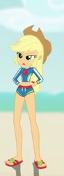 Size: 125x339 | Tagged: safe, edit, edited screencap, imported from derpibooru, screencap, applejack, human, aww... baby turtles, equestria girls, equestria girls series, applejack's beach shorts swimsuit, applejack's hat, clothes, cowboy hat, cropped, female, hat, my little pony equestria girls: better together, solo focus, swimsuit