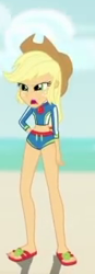 Size: 111x318 | Tagged: safe, edit, edited screencap, imported from derpibooru, screencap, applejack, human, aww... baby turtles, equestria girls, equestria girls series, applejack's beach shorts swimsuit, applejack's hat, clothes, cowboy hat, cropped, female, hat, my little pony equestria girls: better together, solo focus, swimsuit