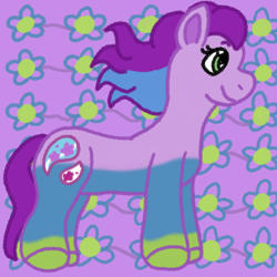 Size: 1200x1200 | Tagged: safe, artist:mintwhistle, imported from derpibooru, part of a set, earth pony, pony, abstract background, daisy paisley, female, g3, gradient legs, mare, medibang paint, patterned background, smiling, solo, two toned mane