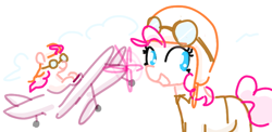 Size: 716x348 | Tagged: safe, artist:algoatall, pinkie pie, earth pony, pony, aviator goggles, clothes, female, flying, goggles, mare, pilot, pinktober, pinktober 2023, plane, simple background, smiling, white background