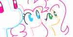 Size: 715x361 | Tagged: safe, artist:algoatall, fluttershy, pinkie pie, rainbow dash, earth pony, pony, animated, female, mare, pinktober, pinktober 2023, plushie, simple background, white background