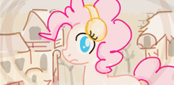 Size: 713x349 | Tagged: safe, artist:algoatall, pinkie pie, earth pony, pony, female, headphones, mare, parody, pinktober, pinktober 2023, september, side view, solo