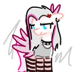 Size: 354x330 | Tagged: safe, artist:algoatall, pinkie pie, earth pony, pony, alternate hairstyle, blushing, bow, choker, clothes, ear piercing, earring, emo, eyeshadow, female, jewelry, makeup, mare, piercing, pinktober, pinktober 2023, simple background, skirt, socks, solo, spiked choker, white background