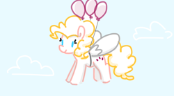 Size: 714x397 | Tagged: safe, artist:algoatall, pinkie pie, surprise, earth pony, pony, balloon, clothes, cosplay, costume, female, floating, flying, mare, pinktober, pinktober 2023, solo