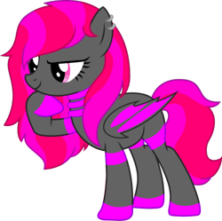 Size: 570x568 | Tagged: artist needed, safe, imported from derpibooru, oc, oc only, oc:fuscia midnightv, bat pony, bat pony oc, bat wings, ear piercing, earring, female, folded wings, jewelry, mare, piercing, raised hoof, simple background, smiling, solo, tail, transparent background, wings