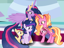 Size: 1960x1472 | Tagged: safe, artist:galaxynightsparkle, imported from derpibooru, luster dawn, twilight sparkle, oc, oc:galaxy night sparkle, oc:magic star sentry, oc:violet star, alicorn, pony, unicorn, the last problem, alicornified, baby, base used, concave belly, female, filly, foal, group, height difference, horn, luster dawn is starlight's and sunburst's daughter, lustercorn, mare, mother and child, mother and daughter, offspring, older, older luster dawn, older twilight, older twilight sparkle (alicorn), parent:flash sentry, parent:luster dawn, parent:starlight glimmer, parent:sunburst, parent:twilight sparkle, parents:flashlight, parents:starburst, physique difference, princess twilight 2.0, race swap, slender, tall, teenager, thin, twilight sparkle (alicorn)