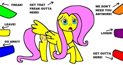 Size: 800x427 | Tagged: safe, artist:samueljcollins1990, imported from derpibooru, fluttershy, pegasus, pony, abuse, crying, flutterbuse, simple background, white background