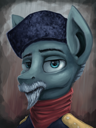 Size: 3096x4128 | Tagged: safe, artist:ryanmandraws, imported from derpibooru, oc, oc only, oc:pyotr luchnikov, pony, equestria at war mod, beard, bust, clothes, facial hair, hat, moustache, portrait, solo