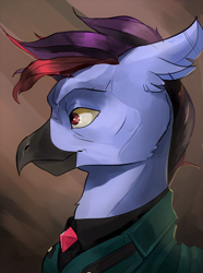 Size: 1560x2100 | Tagged: safe, artist:egil, imported from derpibooru, oc, oc only, oc:gale agilemane, hippogriff, equestria at war mod, bust, clothes, gem, portrait, solo