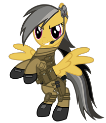 Size: 6700x7800 | Tagged: safe, artist:dolphinfox, imported from derpibooru, daring do, pony, bipedal, clothes, gun, handgun, headset, military, pistol, simple background, transparent background, vector, weapon