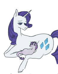 Size: 714x915 | Tagged: safe, artist:cherrezzart, imported from derpibooru, rarity, oc, oc:treasure, dracony, dragon, hybrid, pony, unicorn, duo, female, foal, horn, interspecies offspring, lying down, mama rarity, mare, mother and child, mother and daughter, offspring, parent:rarity, parent:spike, parents:sparity, prone, simple background, sleeping, white background