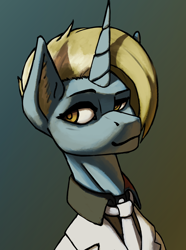 Size: 3120x4200 | Tagged: safe, artist:neither, imported from derpibooru, oc, oc only, oc:sugar crepe, pony, unicorn, equestria at war mod, bust, horn, necktie, portrait, solo