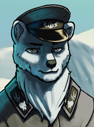 Size: 3120x4200 | Tagged: safe, artist:neither, imported from derpibooru, oc, oc only, oc:bjornling, bear, polar bear, equestria at war mod, bust, cap, clothes, hat, portrait, solo