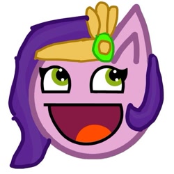 Size: 599x599 | Tagged: safe, artist:alyssalynn112, imported from derpibooru, pipp petals, pegasus, pony, awesome face, crown, female, g5, jewelry, looking up, open mouth, open smile, regalia, simple background, smiling, solo, white background