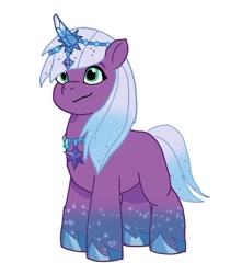 Size: 640x725 | Tagged: safe, artist:alyssalynn112, edit, imported from derpibooru, pony, auroricorn, female, g5, gradient mane, jewelry, my little pony: tell your tale, necklace, simple background, smiling, solo, thick legs, violet frost, white background