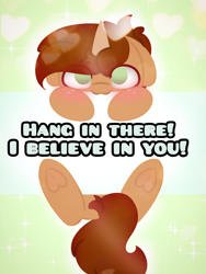 Size: 1500x2000 | Tagged: safe, artist:sodapop sprays, imported from derpibooru, oc, oc:copper core, pony, unicorn, happy, horn, looking at you, motivational, motivational poster, solo, text