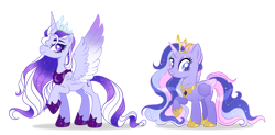 Size: 1280x628 | Tagged: safe, artist:dixieadopts, imported from derpibooru, oc, oc only, oc:lilac prism, oc:velvet hope, alicorn, pony, colored wings, female, gradient wings, height difference, mare, physique difference, simple background, slender, thin, transparent background, wings