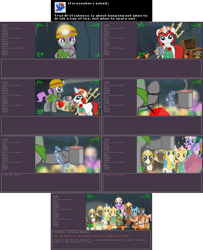 Size: 2562x3161 | Tagged: safe, artist:askbritanniamlp, imported from derpibooru, oc, oc only, oc:avalanche, oc:britannia, oc:buckler, oc:flashbang, oc:nutcracker, oc:rockhopper, oc:rose quartz, oc:surefire, earth pony, pony, unicorn, ask britannia, armor, female, glasses, helmet, horn, magic, mare, mining helmet