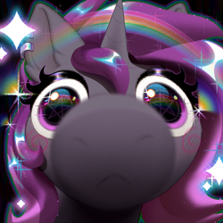 Size: 3000x3000 | Tagged: safe, artist:rrd-artist, imported from derpibooru, oc, oc:stellar blaze, pony, unicorn, close-up, commission, ear piercing, earring, extreme close-up, female, horn, jewelry, looking at you, mare, piercing, snoot, solo, ych result