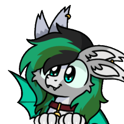 Size: 500x500 | Tagged: safe, artist:sugar morning, imported from derpibooru, oc, oc only, oc:geoplix, draconequus, animated, bat wings, collar, ear piercing, fangs, femboy, four ears, male, paws, piercing, solo, wing piercing, wings