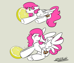 Size: 2800x2400 | Tagged: safe, artist:0747rho, imported from derpibooru, oc, oc only, oc:storm cloud, pegasus, pony, commission, food, lemon, lemon meme, licking, meme, pegasus oc, puckered face, scrunchy face, silly, silly pony, simple background, solo, sour, tongue out, white background, wings, ych result