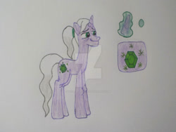 Size: 1032x774 | Tagged: safe, artist:violetrose13-art, imported from derpibooru, oc, oc only, oc:shimmering satin, pony, unicorn, elderly, female, horn, long legs, mare, solo, traditional art