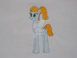 Size: 1280x960 | Tagged: safe, artist:violetrose13-art, imported from derpibooru, ginger tea, earth pony, pony, cute, deviantart watermark, female, gingerbetes, mare, obtrusive watermark, older, older ginger tea, ponytail, solo, traditional art, watermark