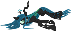 Size: 2231x995 | Tagged: safe, alternate version, artist:byteslice, imported from derpibooru, queen chrysalis, changeling, changeling queen, frenemies (episode), .svg available, concave belly, female, floppy ears, horn, lanky, long legs, lying down, on side, simple background, skinny, solo, svg, tall, thin, transparent background, vector, wings