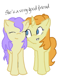 Size: 391x516 | Tagged: safe, artist:3d4d, imported from derpibooru, cream puff, pumpkin cake, earth pony, pony, unicorn, creambetes, cute, duo, eyes closed, female, filly, foal, friends, horn, older, older cream puff, older pumpkin cake, pumpkinbetes, smiling