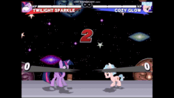 Size: 1920x1080 | Tagged: safe, cozy glow, twilight sparkle, animated, fight, mugen, video game crossover, webm