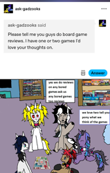 Size: 1171x1843 | Tagged: safe, artist:ask-luciavampire, imported from derpibooru, oc, bat pony, earth pony, pegasus, pony, undead, unicorn, vampire, vampony, ask, bored games, horn, tumblr