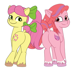 Size: 2564x2301 | Tagged: safe, artist:gmaplay, imported from derpibooru, earth pony, pegasus, pony, ass, butt, dock, duo, duo female, female, fit right in (g5), g5, my little pony: a new generation, posey bloom, poseybutt, simple background, tail, transparent background, watch us shake our unicorn butts, windy, windybutt