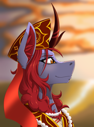 Size: 2000x2692 | Tagged: safe, artist:twotail813, imported from derpibooru, oc, oc only, oc:roaring fire, kirin, equestria at war mod, bust, clothes, hat, portrait, solo