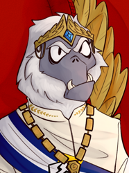 Size: 520x700 | Tagged: safe, artist:bunnyshrubby, imported from derpibooru, oc, oc only, oc:alokassa i, yeti, equestria at war mod, bust, clothes, crown, jewelry, necklace, portrait, regalia, solo