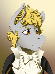 Size: 2000x2692 | Tagged: safe, artist:twotail813, imported from derpibooru, oc, oc only, oc:flawless justice, equestria at war mod, bowtie, bust, clothes, curly mane, ear fluff, portrait, solo