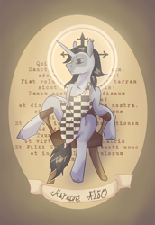 Size: 2000x2900 | Tagged: safe, artist:patsyuk, imported from derpibooru, oc, oc:white marble, unicorn, fallout equestria, chair, clothes, horn, long hair, looking at you, male, short tail, sitting, tail, unicorn oc