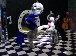 Size: 3167x2354 | Tagged: safe, alternate version, artist:malte279, imported from derpibooru, part of a set, dj pon-3, octavia melody, vinyl scratch, cello, chenille, chenille stems, chenille wire, craft, dancing, mirror ball, musical instrument, pipe cleaner sculpture, pipe cleaners