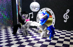 Size: 3427x2203 | Tagged: safe, alternate version, artist:malte279, imported from derpibooru, part of a set, dj pon-3, octavia melody, vinyl scratch, chenille, chenille stems, chenille wire, craft, dancing, mirror ball, pipe cleaner sculpture, pipe cleaners
