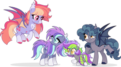 Size: 11374x6346 | Tagged: safe, artist:cirillaq, imported from derpibooru, oc, oc only, oc:lemon star, oc:snoozy star, oc:starry love, oc:starry night, bat pony, pony, absurd resolution, female, filly, foal, mare, simple background, transparent background