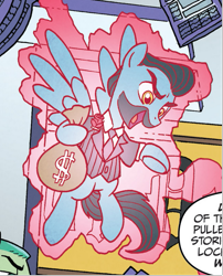 Size: 565x698 | Tagged: safe, artist:tonyfleecs, idw, imported from derpibooru, pegasus, pony, from the shadows, spoiler:comic, spoiler:comic52, bag, cropped, magic, male, money bag, official comic, stallion, unnamed character, unnamed pony