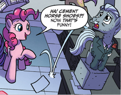 Size: 752x589 | Tagged: safe, artist:tonyfleecs, idw, imported from derpibooru, pinkie pie, earth pony, pony, from the shadows, spoiler:comic, spoiler:comic52, cement, cropped, female, magic, male, mare, official comic, stallion, unnamed character, unnamed pony