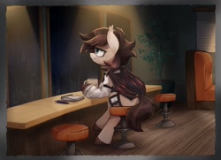 Size: 1933x1400 | Tagged: artist needed, safe, imported from derpibooru, oc, oc:news flash, bat pony, pony, clothes, female, mare, necktie, sitting