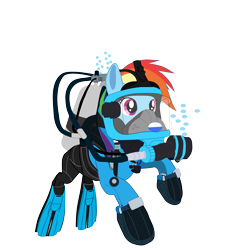 Size: 4157x4535 | Tagged: safe, artist:sonicstreak5344, imported from derpibooru, rainbow dash, pegasus, pony, bubble, drysuit, flippers, flippers (gear), full face mask, hose, oxygen tank, rebreather, respirator, scuba gear, scuba tank, show accurate, solo, vector